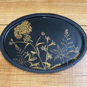 Field Flower Tray Black with Gold Flower Print Decorative Tray,